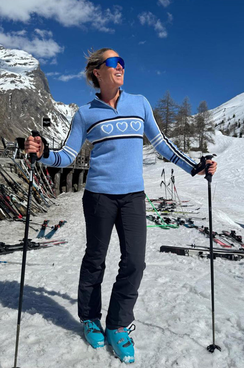 Merino Wool Stripe Hearts Quarter Zip | Blue/Cream/Navy