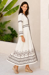 Jamila Embroidered Dress | Ecru/Black