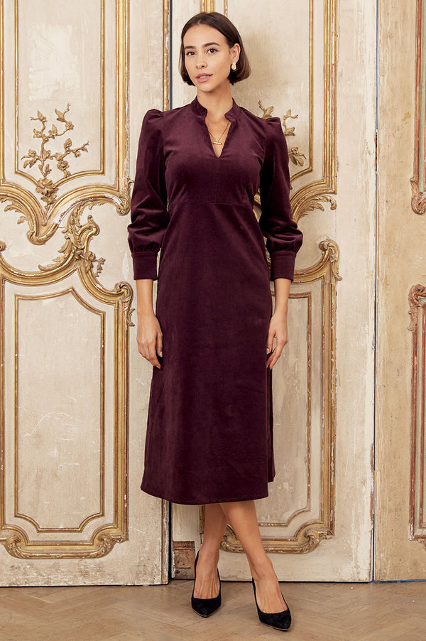 Enid Stretch Corduroy Dress | Burgundy