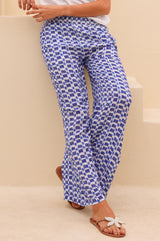APPROVED * Orion Viscose Crinkle Trouser | White/Blue - Aspiga