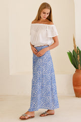Brady Viscose Crinkle Skirt | White/Blue