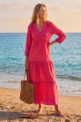 Mykonos Organic Cotton Maxi Beach Dress | Pink/Orange