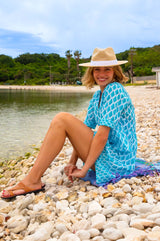 Santorini Cotton Kaftan | White/Sea Green