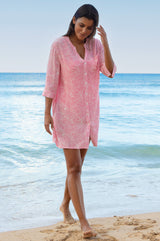 APPROVED Mila Viscose Crinkle Shirt Tunic | White/Pink - Aspiga