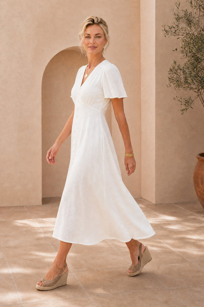 cotton cheesecloth dresses White Cotton Cheesecloth Midi Dress