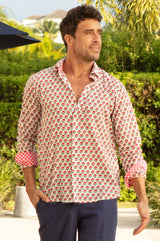 Men's Organic Cotton Shirt | Stamp White/Red/Blue - Aspiga