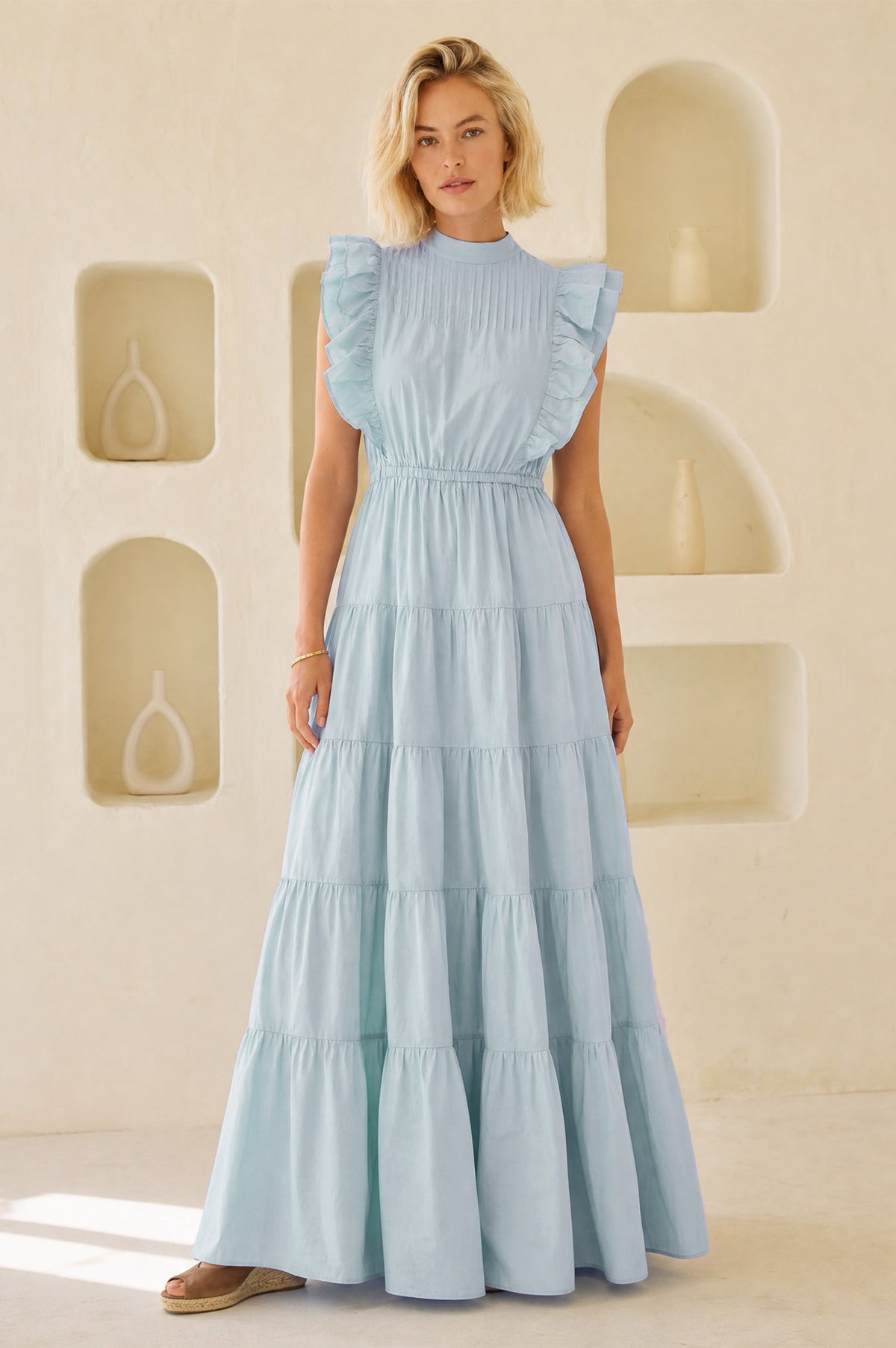 Aspiga Womens Sustainable Rose Frill Maxi Dress Pale Blue Occasionwear