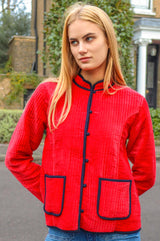 Velvet Quilted Jacket | Red/Navy
