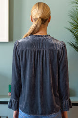 Astrid Velvet V-Neck Top | Grey/Blue