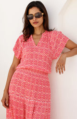 Riley Viscose Crinkle Dress | Coral/Pink - Aspiga