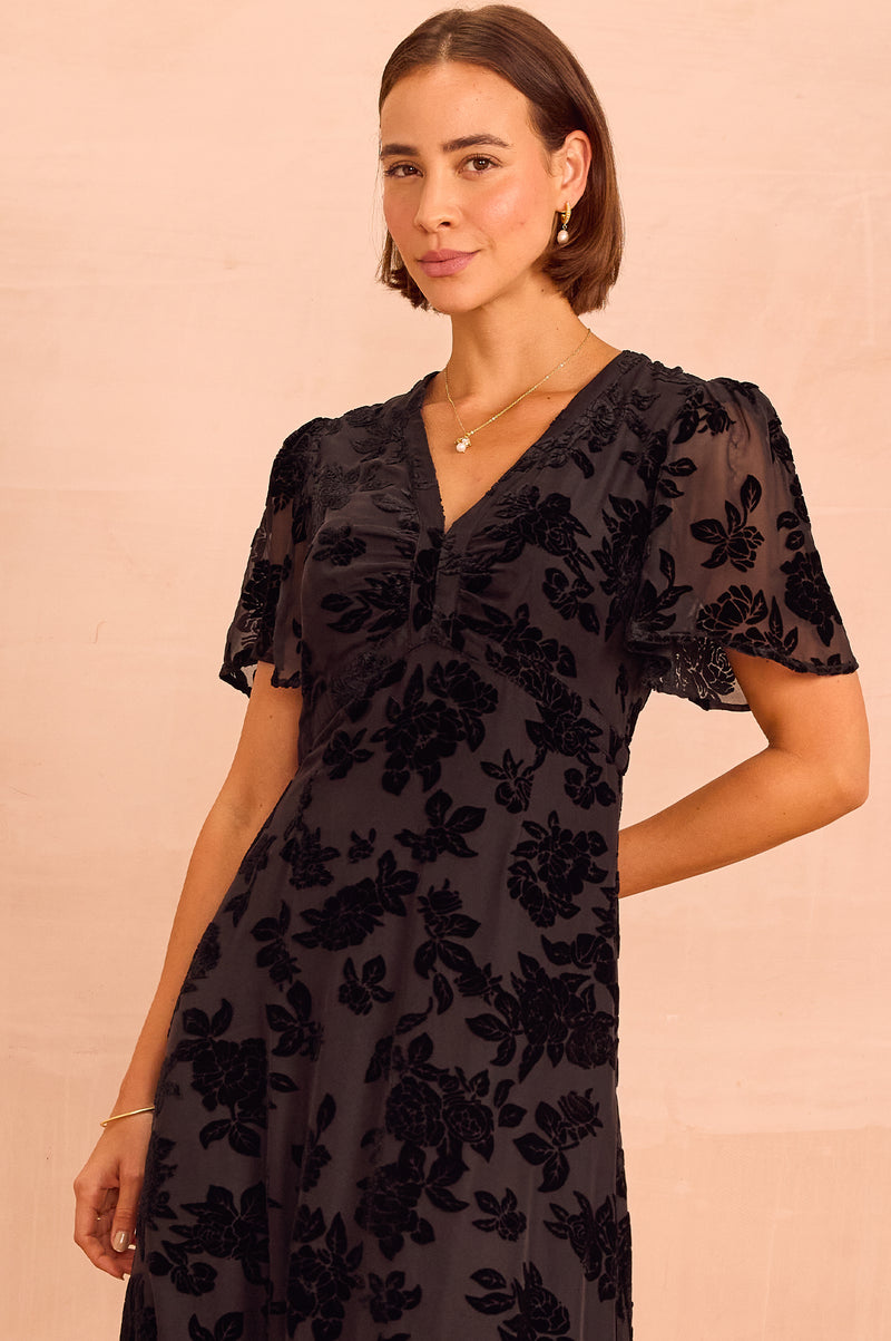 Anais Devore Dress | Black