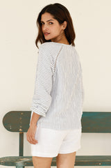 Penny Stripe Organic Cotton Cheesecloth Blouse | White/Blue