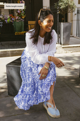 Becks Organic Cotton Block Print Skirt | Geo White/Cobalt