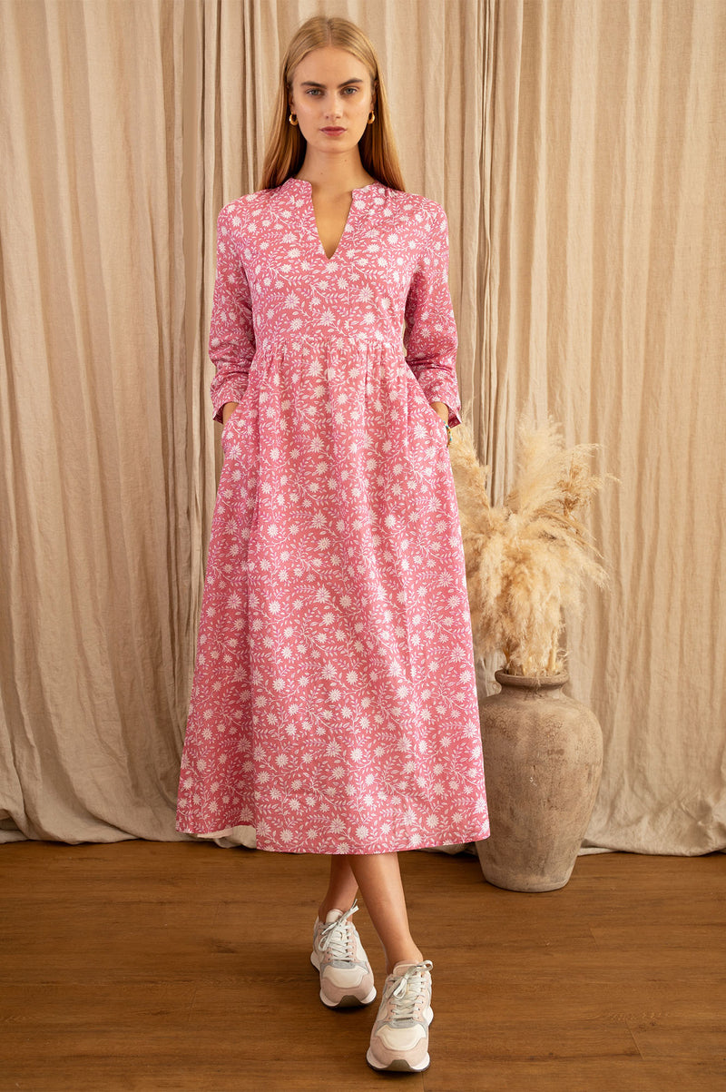 Mara Organic Cotton Dress | Primula Print Pink/White