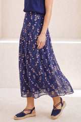 RHS Mira Printed Chiffon Skirt | Navy