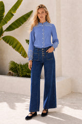 Embroidered Chambray Shirt | Blue