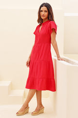 Lois Organic Cotton Cheesecloth Dress | Red
