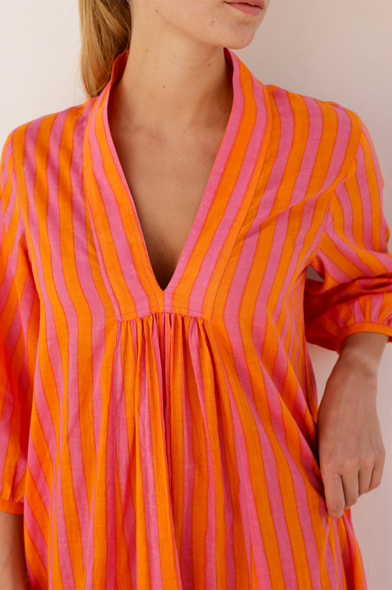 Aspiga Ladies Sustainable Itisha Striped Orange Pink Summer Dress Cover Up