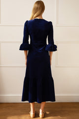Victoria Round Neck 3/4 Sleeve Stretch Corduroy Dress | Atlantic Blue