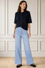 Alpaca Blend Short Sleeve Cardigan  | Navy