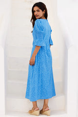Flora 3/4 Length Sleeve Dress | Blue - Aspiga