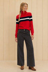 Merino Wool Stripe Polo Neck Jumper | Red/Navy/Off White