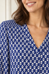 Clea Viscose Crinkle Blouse | Lixus Cobalt/White