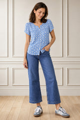 Lisbon Viscose Crinkle Blouse | Star Blue/White