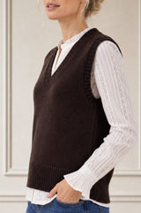 Merino Wool V Neck Tank | Chocolate