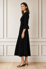 Elizabeth Stretch Corduroy Midi Dress | Black