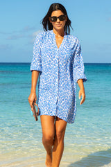 Mila Viscose Crinkle Shirt Tunic | White/Blue - Aspiga