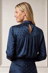 Satin Jacquard Spot Blouse | Navy