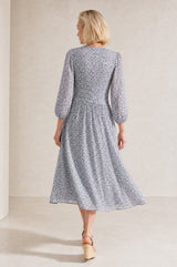 Verity Ruched Printed Dress | Blue