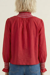 Embroidered Smocked Blouse | Red/White