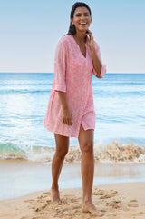 APPROVED Mila Viscose Crinkle Shirt Tunic | White/Pink - Aspiga