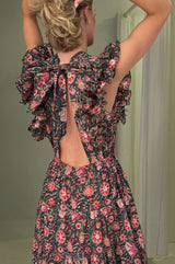 Rose Frill Maxi Dress | Khaki/Orange
