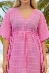 Pom Pom Check Pareo Manilla Kafan | Pink