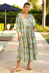 Surbhi 3/4 Sleeve Dress | Teal/Multi - Aspiga