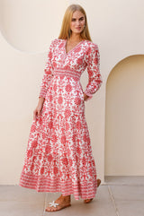 Billie Block Print Organic Cotton Dress | Red/White - Aspiga