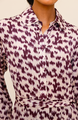 Minette Viscose Crepe Printed Shirt Dress | Animal Ikat Fig