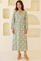 Mara Rayon Dress | Khaki/White