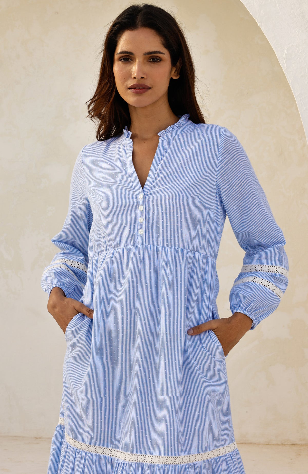 Aspiga Sustainable Womens Sadie Stripe Dobby Dress Summer Holiday