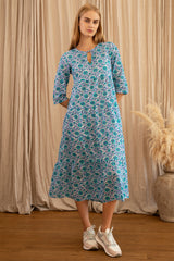 Emma Organic Cotton Dress | Flower Wheel Green/White
