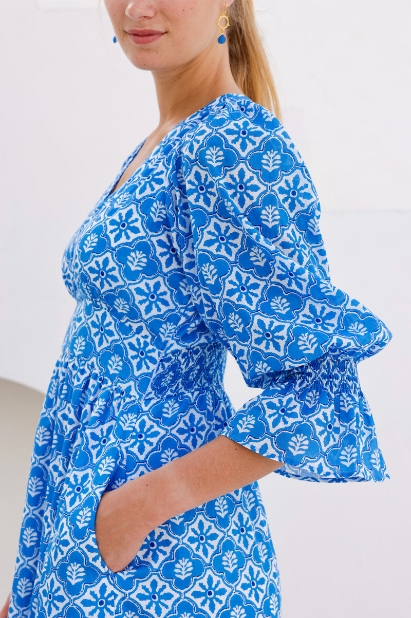 Aspiga Sustainable Womens Chloe Thin Dress Summer Holiday 100% Cotton Blue White Aspiga Sustainable Womens Chloe Thin Dress Summer Holiday 100% Cotton Blue White