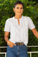 Vienna Short Sleeve Blouse | White - Aspiga