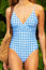 Recycled V-Neck Contrast Print Swimsuit | Blue/White