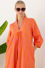 APPROVED NEEDS WASHCARE Itisha Striped Dress | Orange/Pink - Aspiga