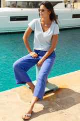 Cropped Organic Cotton Cheesecloth Trouser | Cobalt - Aspiga