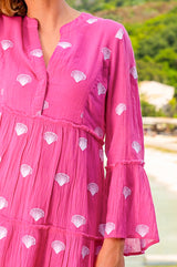 APPROVED Cristina Embroidered Organic Cotton Kaftan | Pink/White - Aspiga