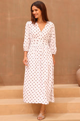APPROVED * Jyoti Printed Rayon Dress | Cream/Chocolate - Aspiga